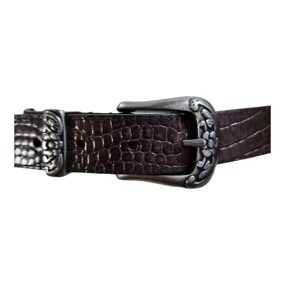 Western Style Brown Crock Leather Belt With Pewter Buckle Size L - Picture 2 of 7